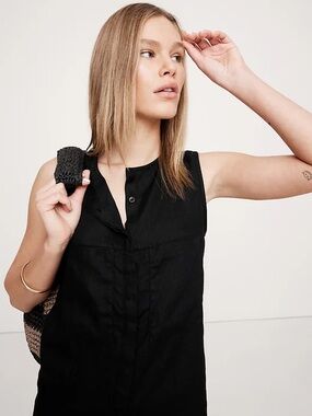 Banana Republic NEW Linen Sleeveless Tunic Top Black XS 100% European Linen